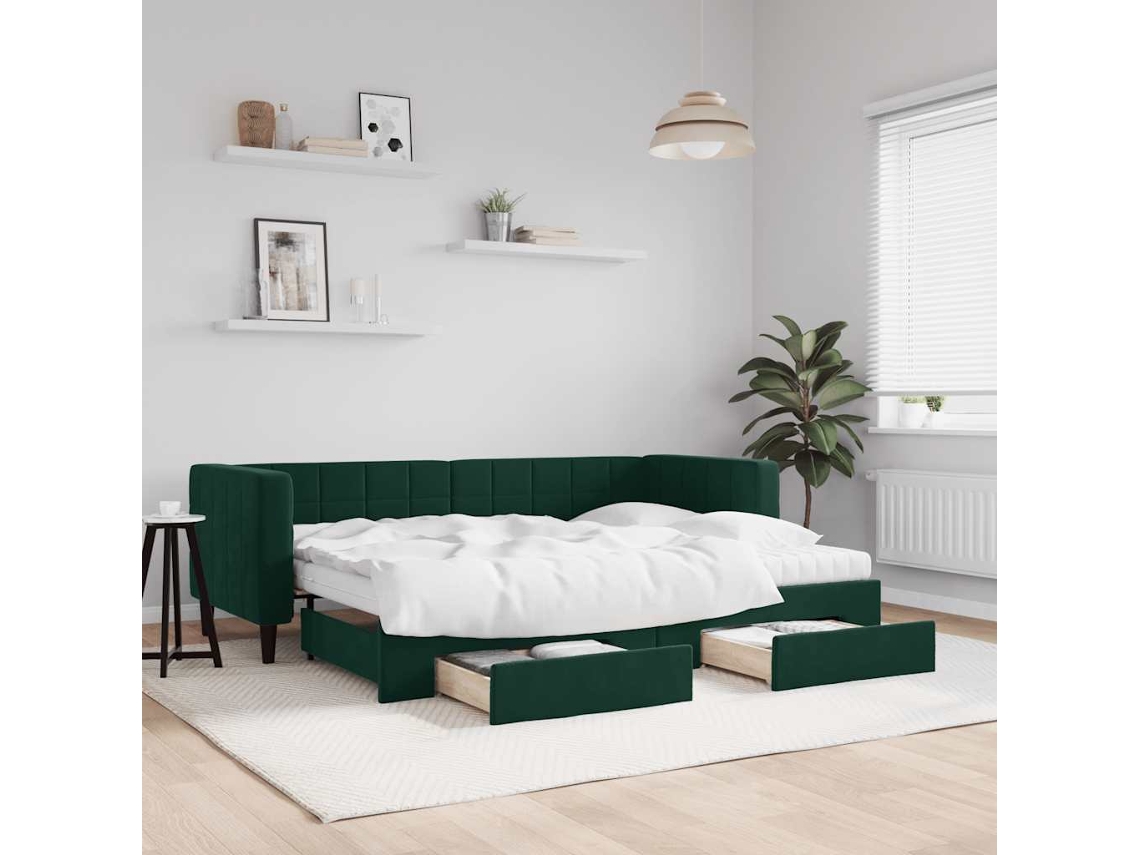 Vidaxl Sofá-cama C/ Gavetão E Gavetas 80x200cm Veludo Verde-escuro