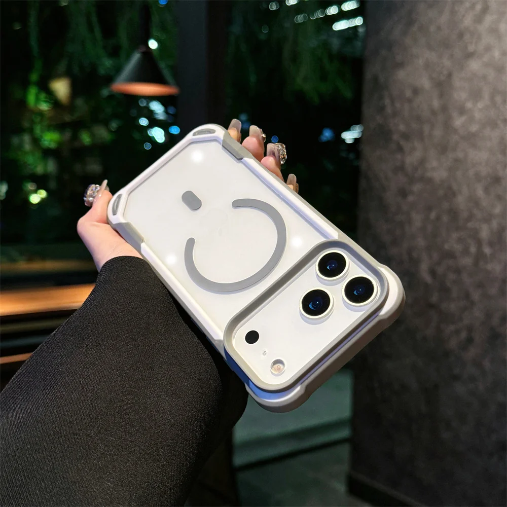 Capa Protetora Transparente À Prova De Choque (iphone 17 Air Cinza), Com Encaixe Magnético.