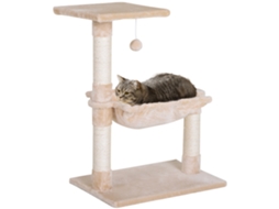 Árvore de Arranhador de Gatos Multinível , Brinquedo de Gato com Rede e Bola Pendurada em Madeira e Pelúcia, 50x36x70cm, Bege Ge