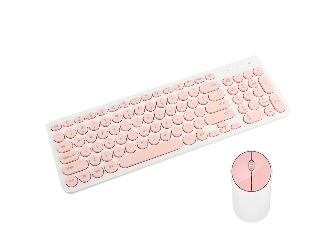 Teclado Sem Fio Ik6630 Round Punk Keycap, Conjunto De Mouse Silencioso E Econômico Slowmoose (branco E Rosa)