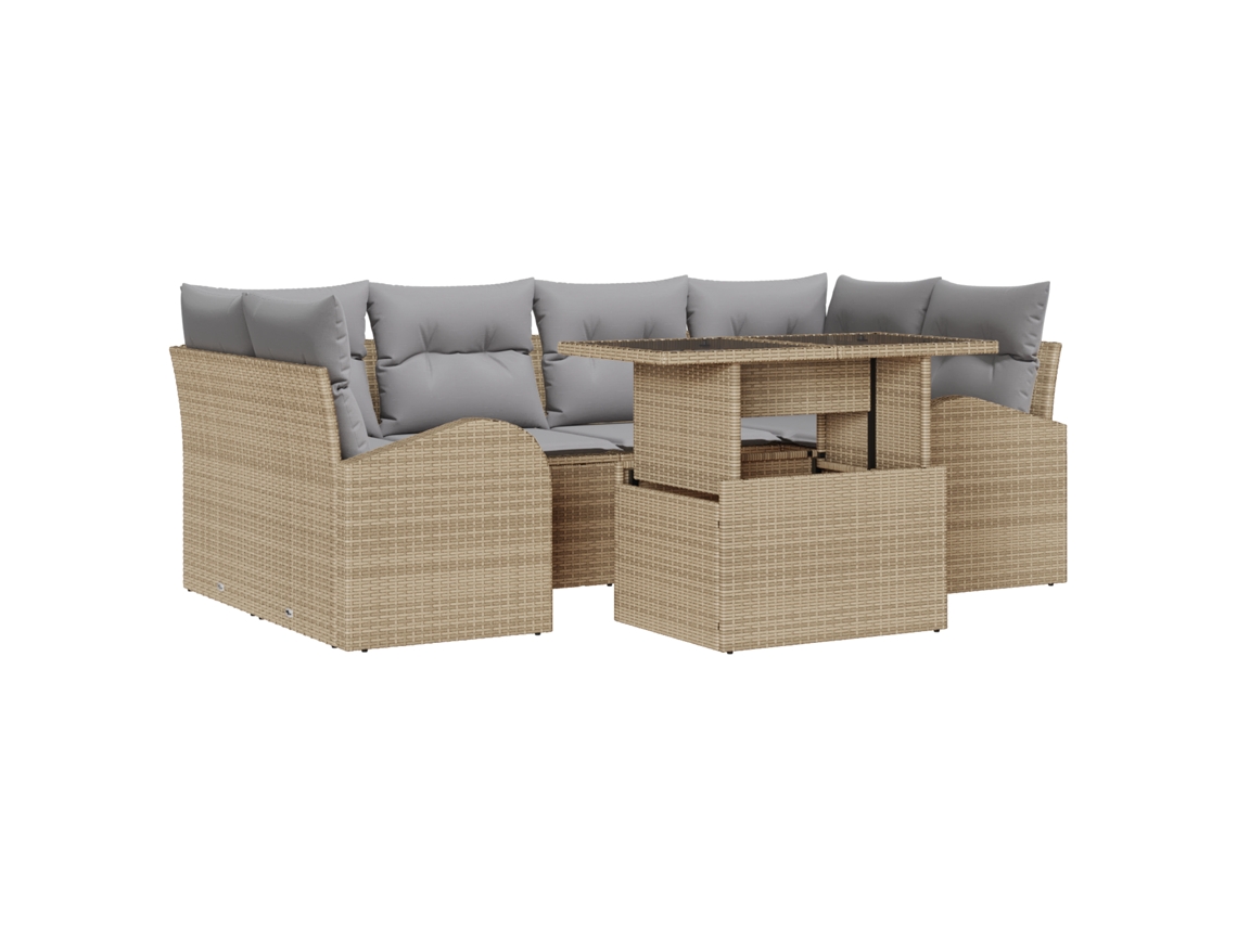 Conjunto 7 Conjunto De Sofás Para Exterior Vidaxl Bege Vime Pe (100 X 55 X 73 Cm)