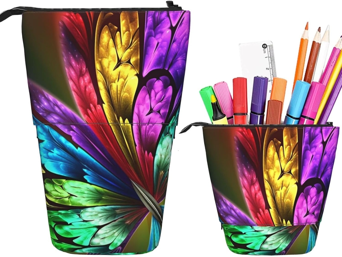 Estojo telescópico Rainbow Butterfly - Durável, leve e telescópico.