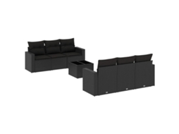 Maison Exclusive - 7 Pcs Conjunto De Sofás P/ Jardim C/ Almofadões Vime Pe Preto