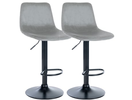 Conjunto de 2 bancos de bar em veludo Divo cinza/metal fosco preto CLP