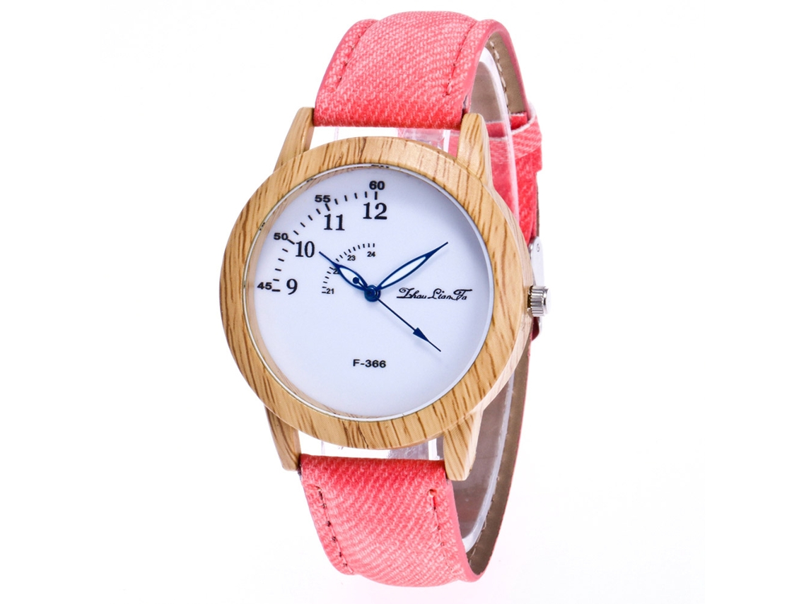 Relógio de casal Zhoulianfa Quartzo Vintage Denim Madeira Pulseira de Couro Rosa