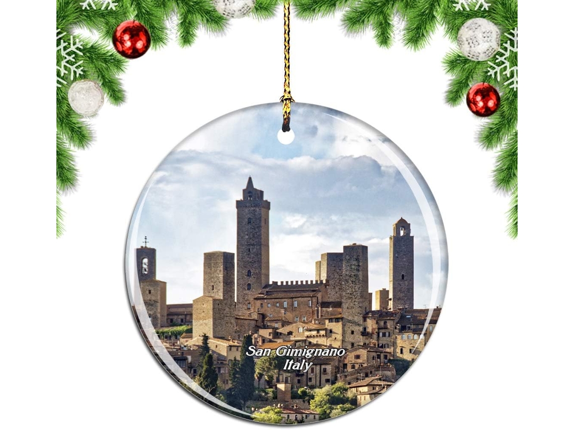 Itália - Enfeite de árvore para pendurar - Coleção de lembranças de viagem da cidade de San Gimignano