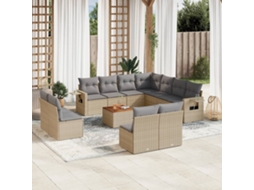 Conjunto 12 Peças Sofás Jardim C/ Almofadões Vime Pe Bege Misturado Dkd Home Decor