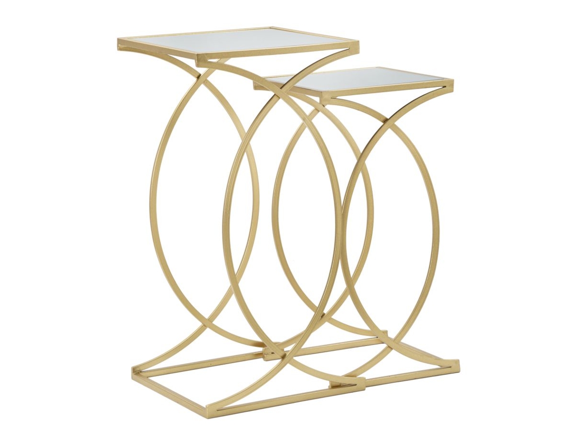 Mesa De Centro Mf541, Metal, Ouro, 35x35x70 Cm, Epikasa