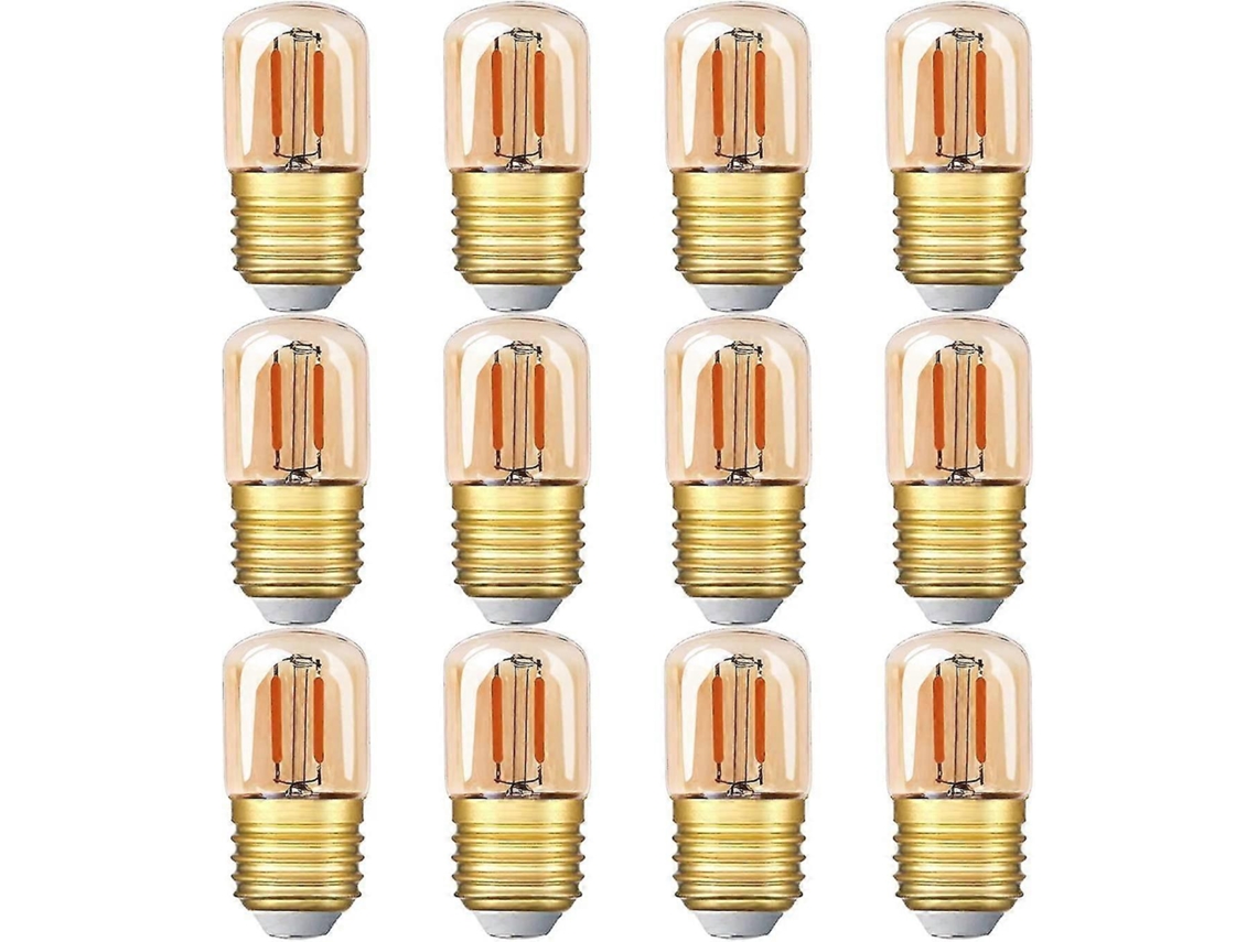Rebe Pacote com 12 Mini Lâmpadas Tubulares de LED, 1w E27 Filamento Edison 2200k Branco Quente Super 220v Classe Energética A++ (Vidro Âmbar)