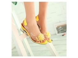 Sandálias de Salto Wedge, Transparentes, Flores, Cristais, Verão, Amarelo | S/MARCA