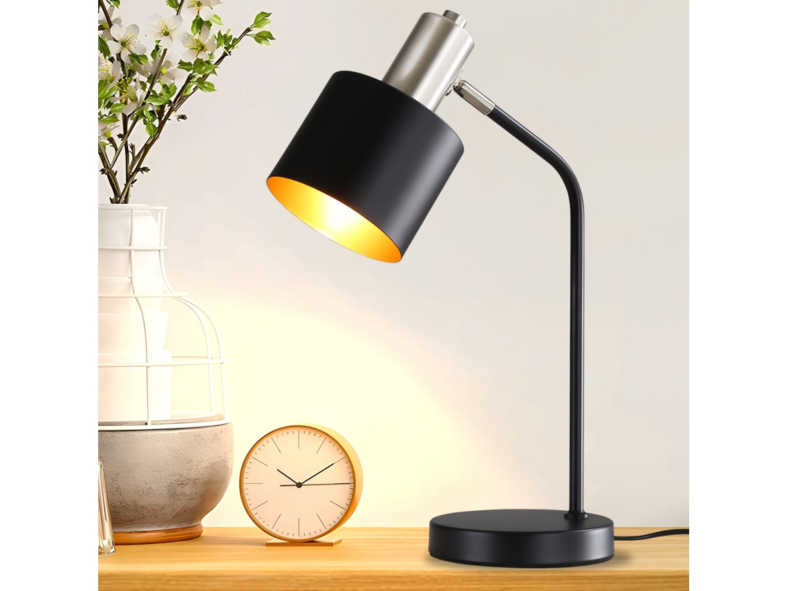 Nettlife Candeeiro De Secretária, Candeeiro De Cabeceira Vintage E27 Cabo Preto Dourado Candeeiro De Mesa Giratório Para Leitura, 40 W