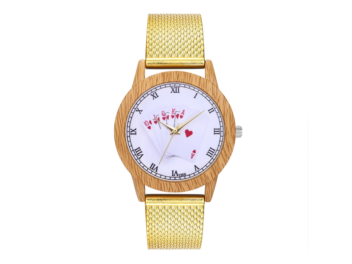 Relógio Feminino de Pulso de Quartzo com Pulseira de Silicone Padrão Poker (ouro)