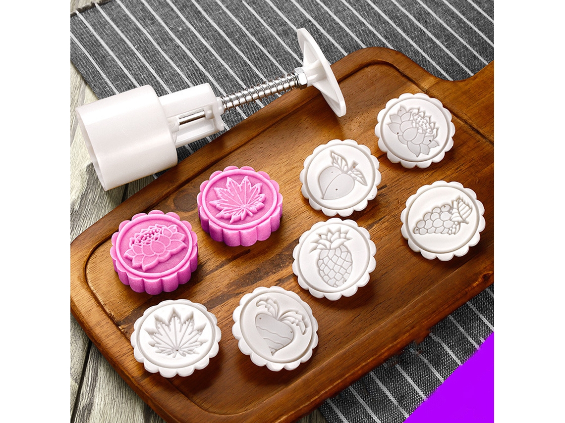 Conjunto de Moldes para Bolos de Lua com 50G de Padrão Ferramenta para Fazer Bolos de Lua Branco RNEMITERY