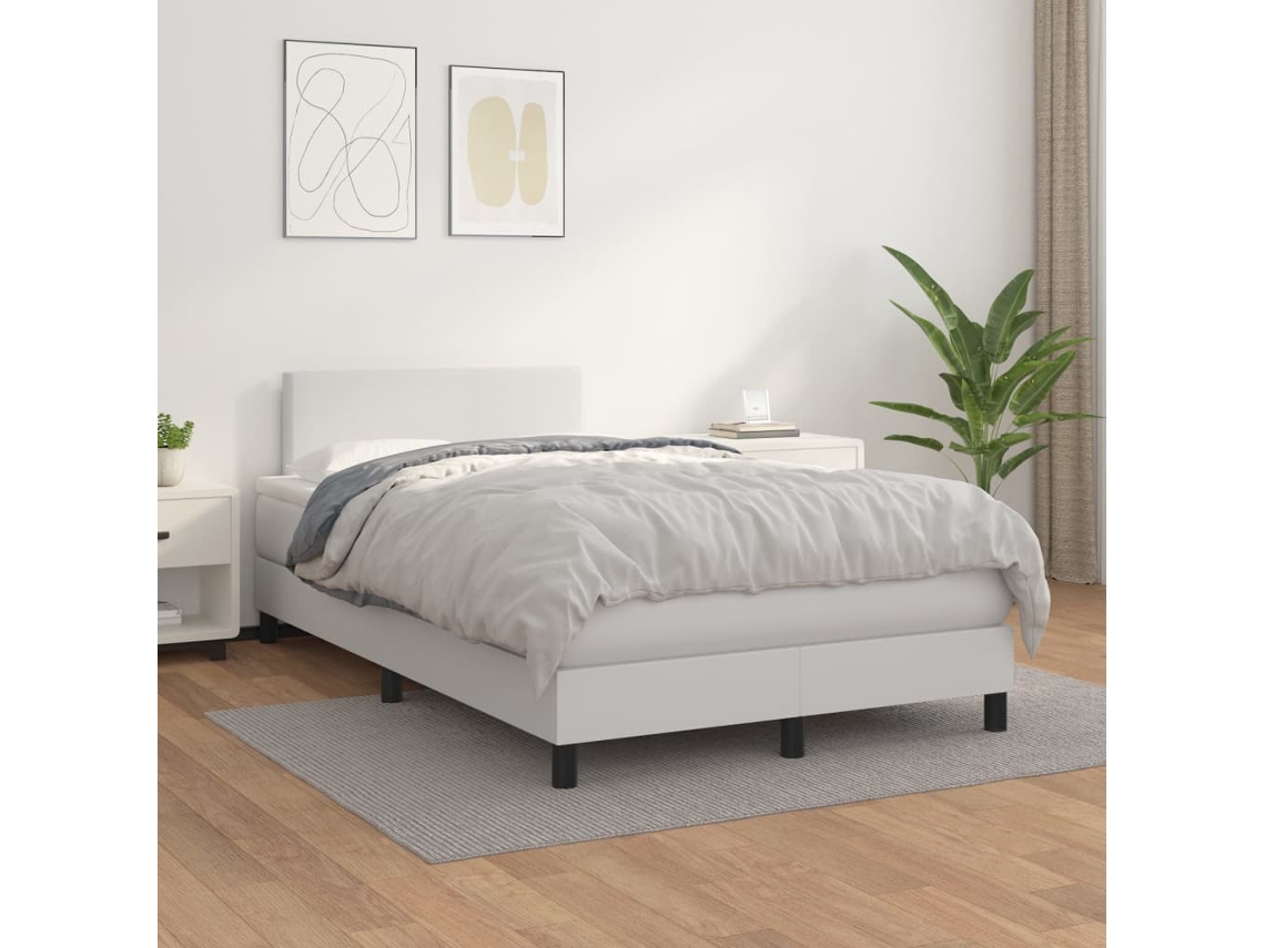 Vidaxl Cama Com Molas/colchão 120x200 Cm Couro Artificial Branco