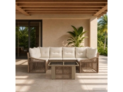 Vidaxl Conjunto De Sofá De Jardim 7 Unid. Bege E Branco Creme Vime Pe