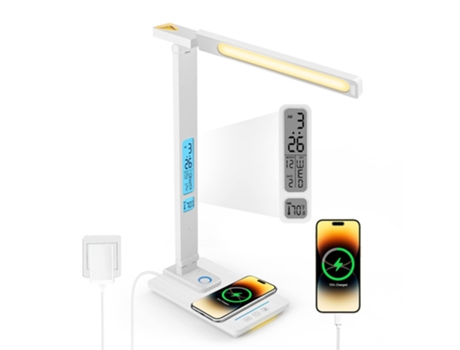 Luminária De Mesa Com Carregador Sem Fios, Relógio E Usb Gigikill