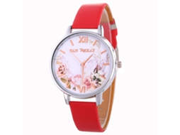 Relógio de Pulso Feminino de Quartzo com Pulseira de Couro Pu Estilo Simples e Elegante (red)