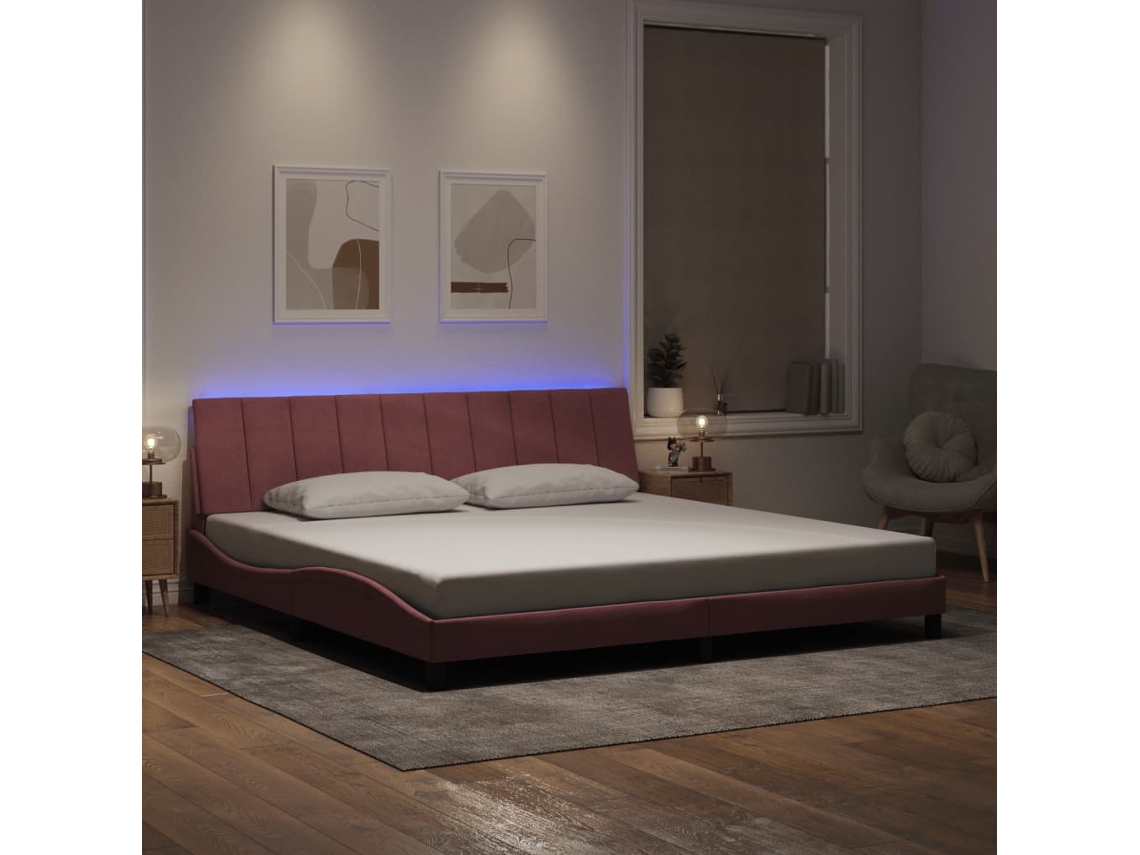Vidaxl Estrutura De Cama Com Led Sem Colchão Hanko 200x200 Cm Veludo Rosa