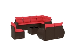 Conjunto de Sofá de Jardim com 9 Peças e Almofadas em Rattan Sintético Marrom MAISON EXCLUSIVE