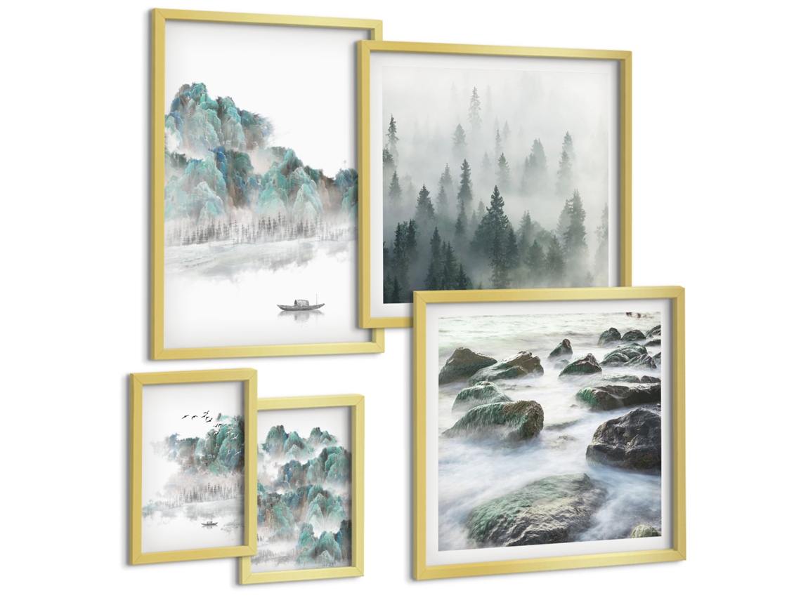 Quadros Decorativos Para Parede Taças De Uísque Em Fundo Preto Moldura Dourada Quadros Para A Sala De Estar Espelharte (conjunto De 5 Imagens)