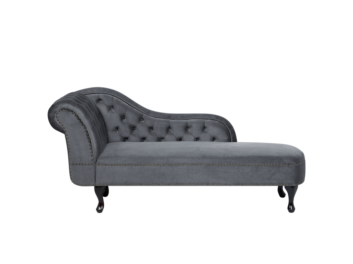 Chaise longue versão à esquerda BELIANI Nimes de Veludo Cinzento 169x65x79