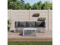 4 Pcs Conjunto Lounge De Jardim Com Almofadões Aço Branco Dkd Home Decor