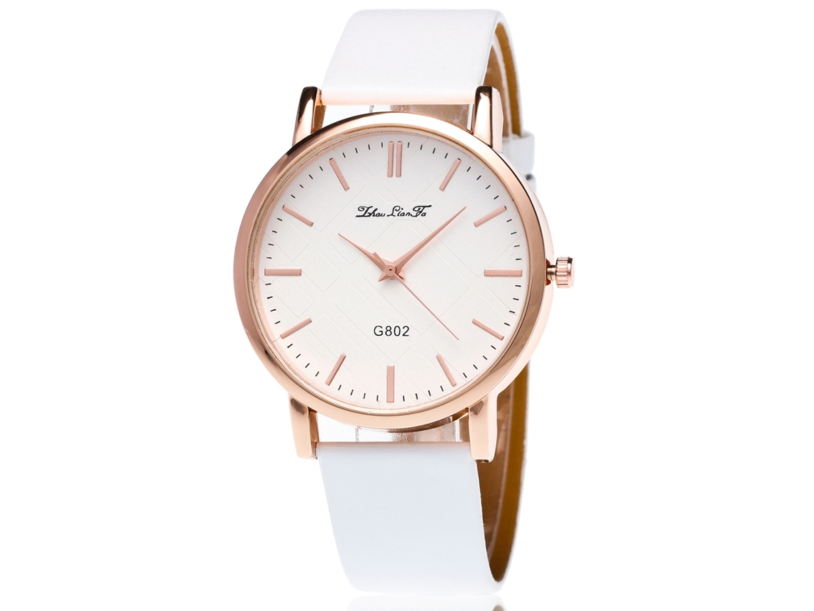 Relógio unissex moderno com pulseira de couro PU, mostrador estilo quartzo para homens e mulheres, branco.