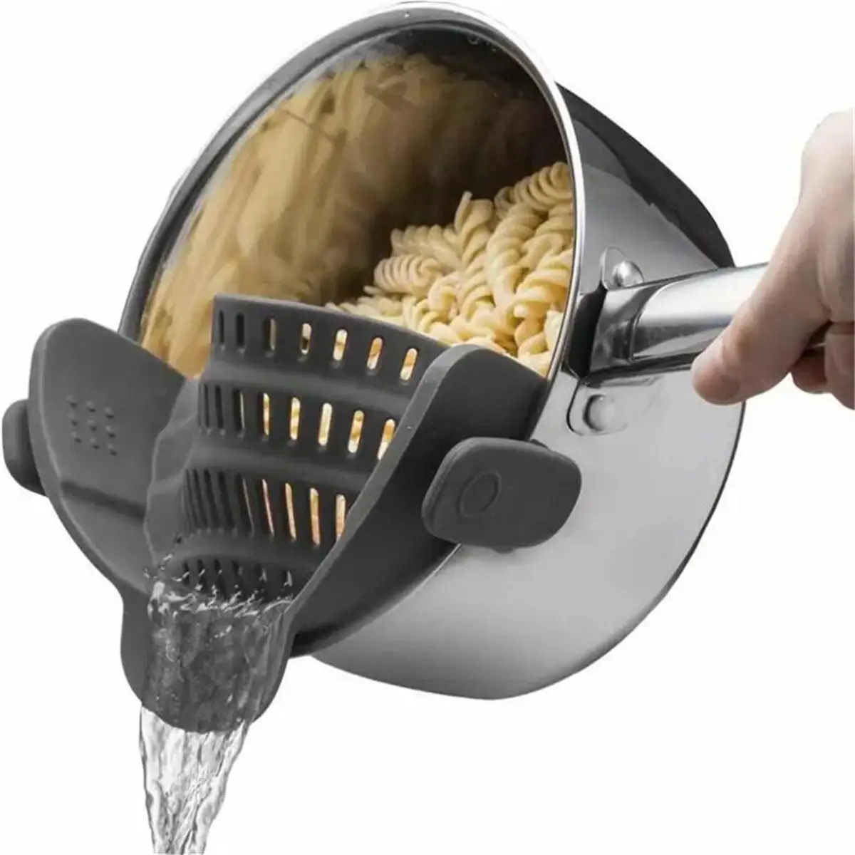 1 Escorredor de Silicone Ajustável com Clipe, Escorredor de Cozinha Portátil MDUG (cinza)