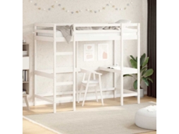 Cama Alta Com Secretária 90x190 Cm Pinho Maciço Branco