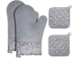 Conjunto De Luvas E Pegadores - 1 Par De Luvas E 2 Pegadores - Antiderrapante Silicone - Cinza