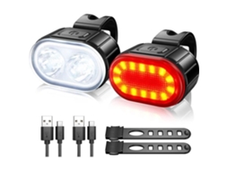 Kit de luz dianteira e traseira para bicicleta, luz LED poderosa para bicicleta, lâmpada de bicicleta à prova dágua IPX5, luzes traseiras recarregáve