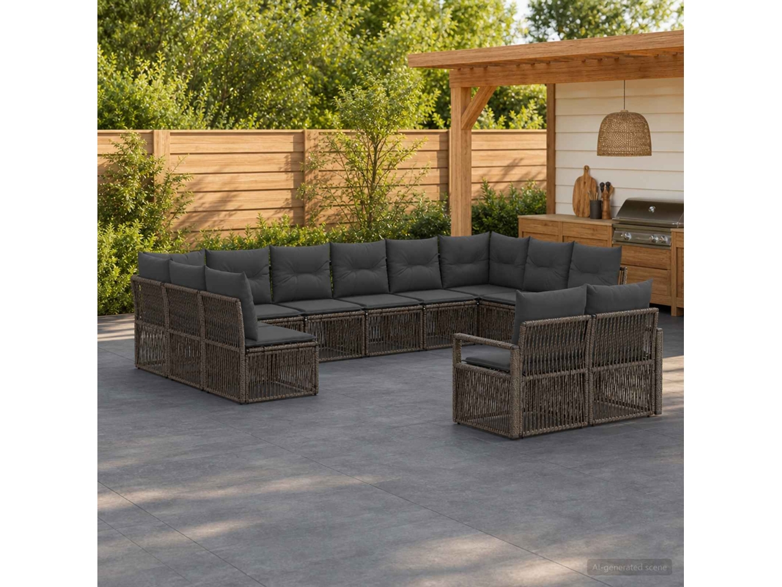 Vidaxl Conjunto De Sofá De Jardim 12 Unid. Cinzento Vime Pe