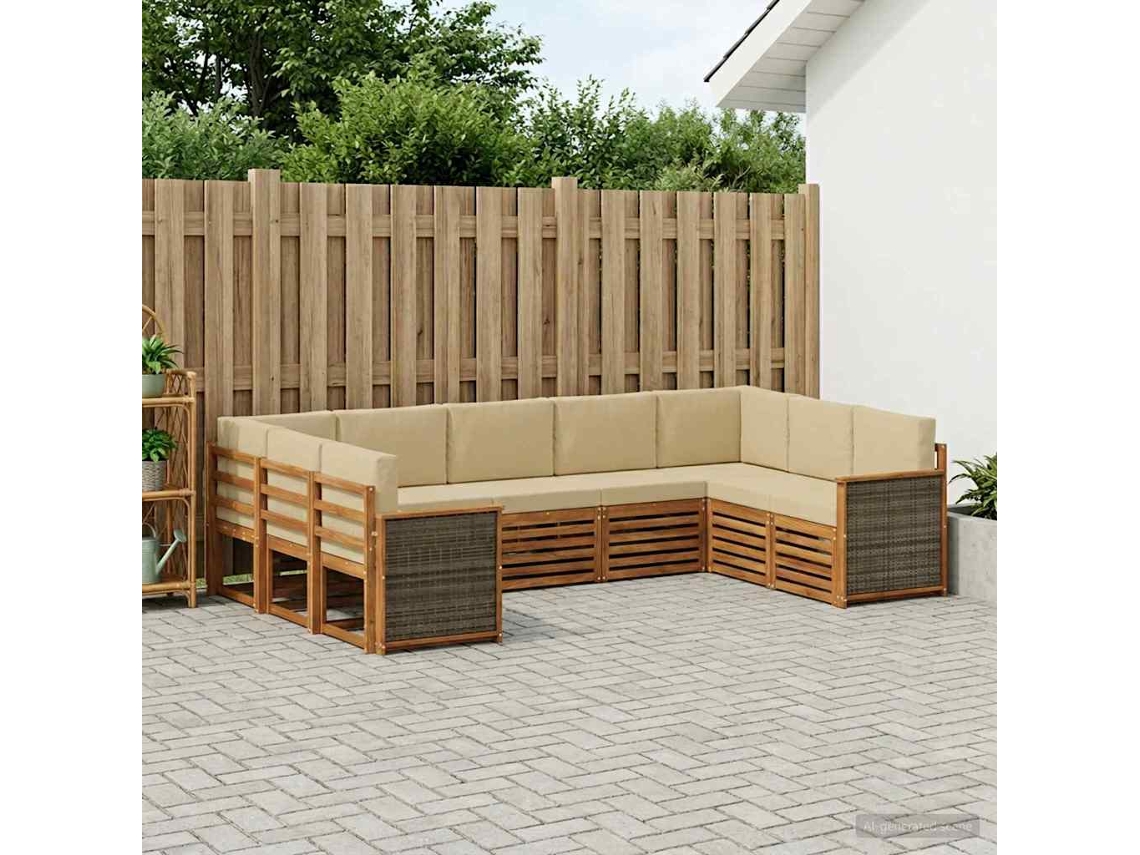 Vidaxl Conjunto De Sofá Sectional Com Almofada 7 Pcs Natural