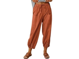 2026 pantalones Harem Largos de Lino Sueltos Con Bolsillos para Mujer Verano S Naranja