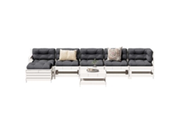 Vidaxl 7 Pcs Conjunto Lounge De Jardim Pinho Maciço Branco