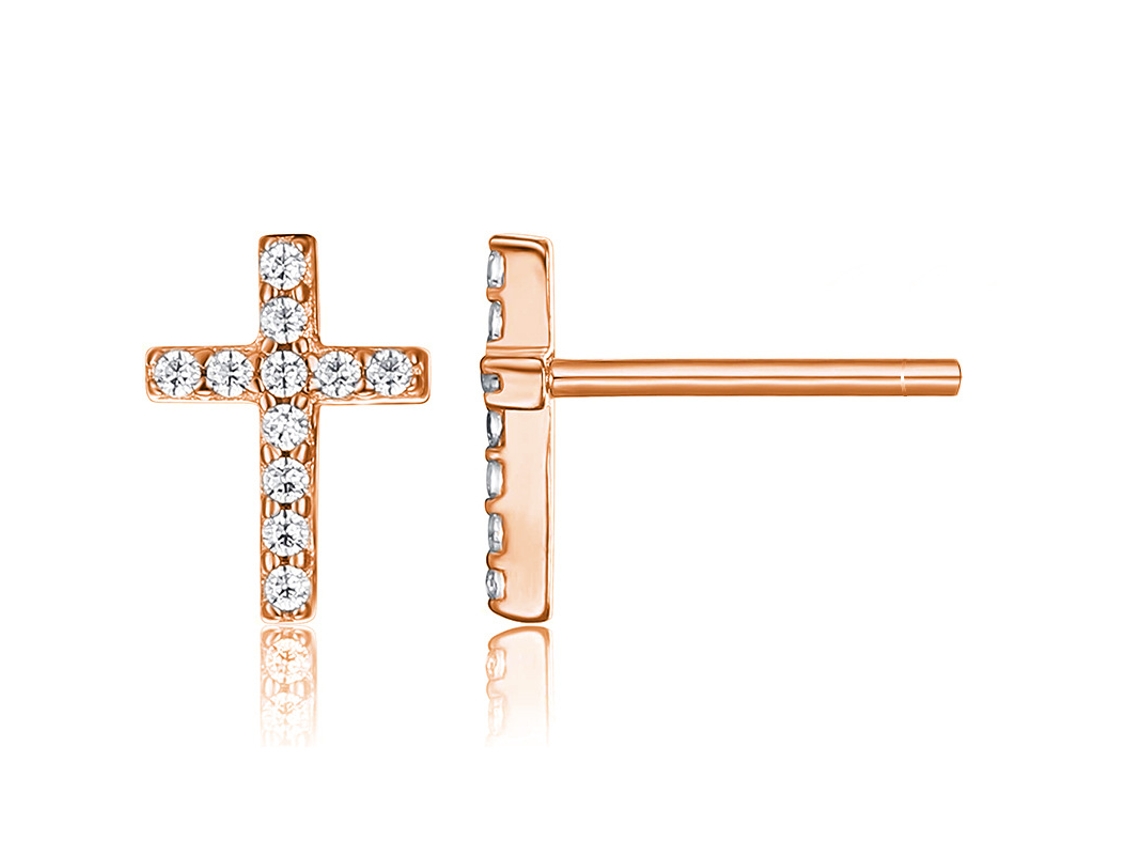 (ouro Rosa) Brincos De Moda Europeia E Americana, Brincos De Prata S925, Brincos Pequenos De Cruz Em Prata, Joias Elegantes