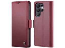Capa Para Samsung Galaxy S26 Ultra 5g De Couro Com Fecho Borboleta Textura De Lichia E Proteção Rfid Antirroubo Vermelha