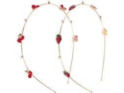 Conjunto De 2 Tiaras Metálicas Para Cabelo, Nas Cores Dourada, Cereja E Morango.