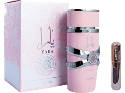 Perfume Yara Rosa Oud, Perfume Árabe (Original) para Mulher, de Longa Duração, 100ml Brinde Atomizador 5ml DRIKANBEST Recarregável