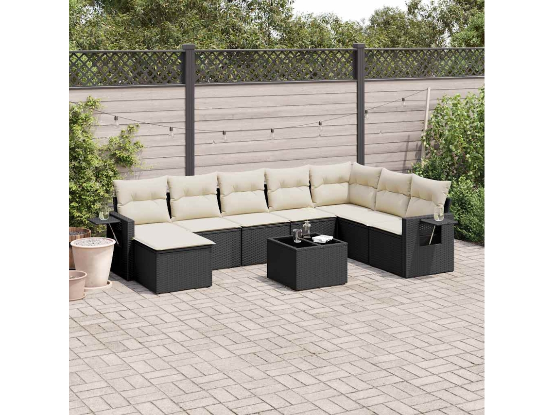 Vidaxl 9 Pcs Conjunto De Sofás P/ Jardim C/ Almofadões Vime Pe Preto