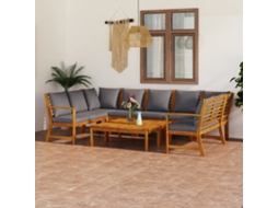 Vidaxl 9 Pcs Conjunto Lounge De Jardim C/ Almofadões Acácia Maciça