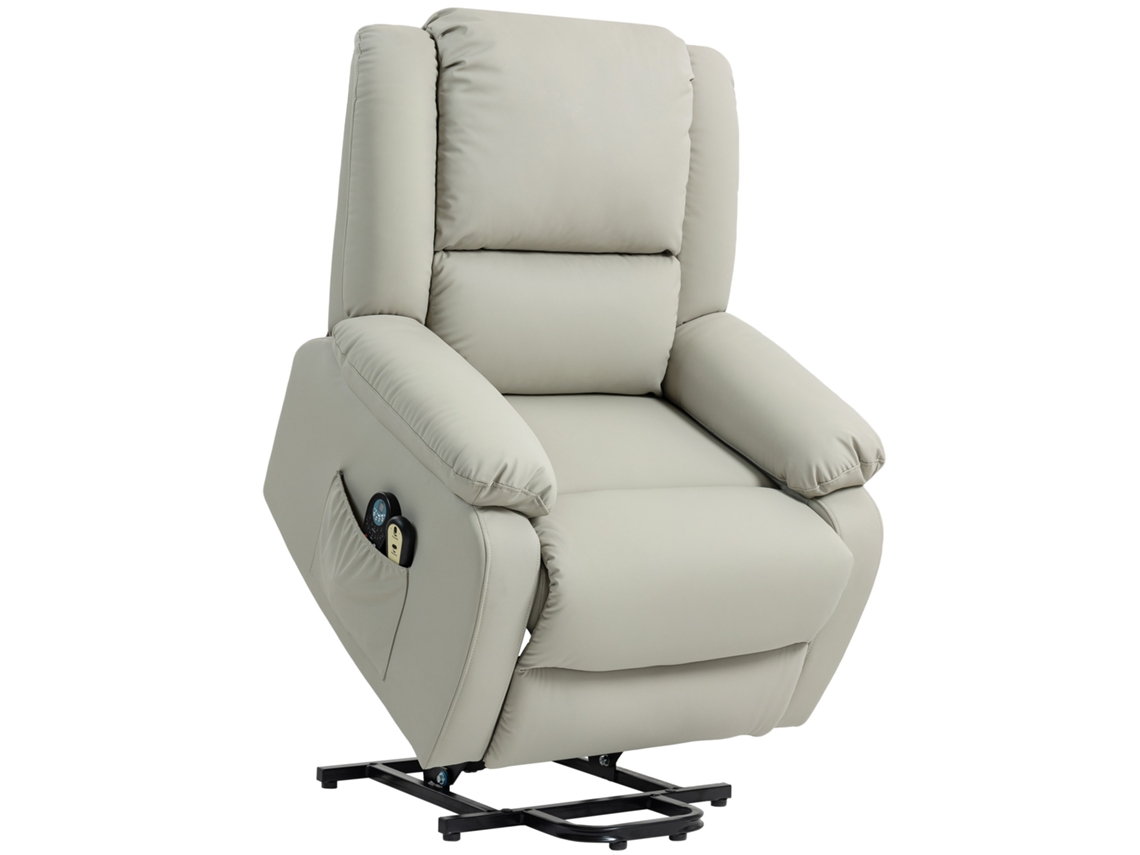 Poltrona Relax Levanta Pessoas Com 8 Pontos De Massagem Reclinável Com Função De Aquecimento 89x93x105 Cm Cinzento Claro