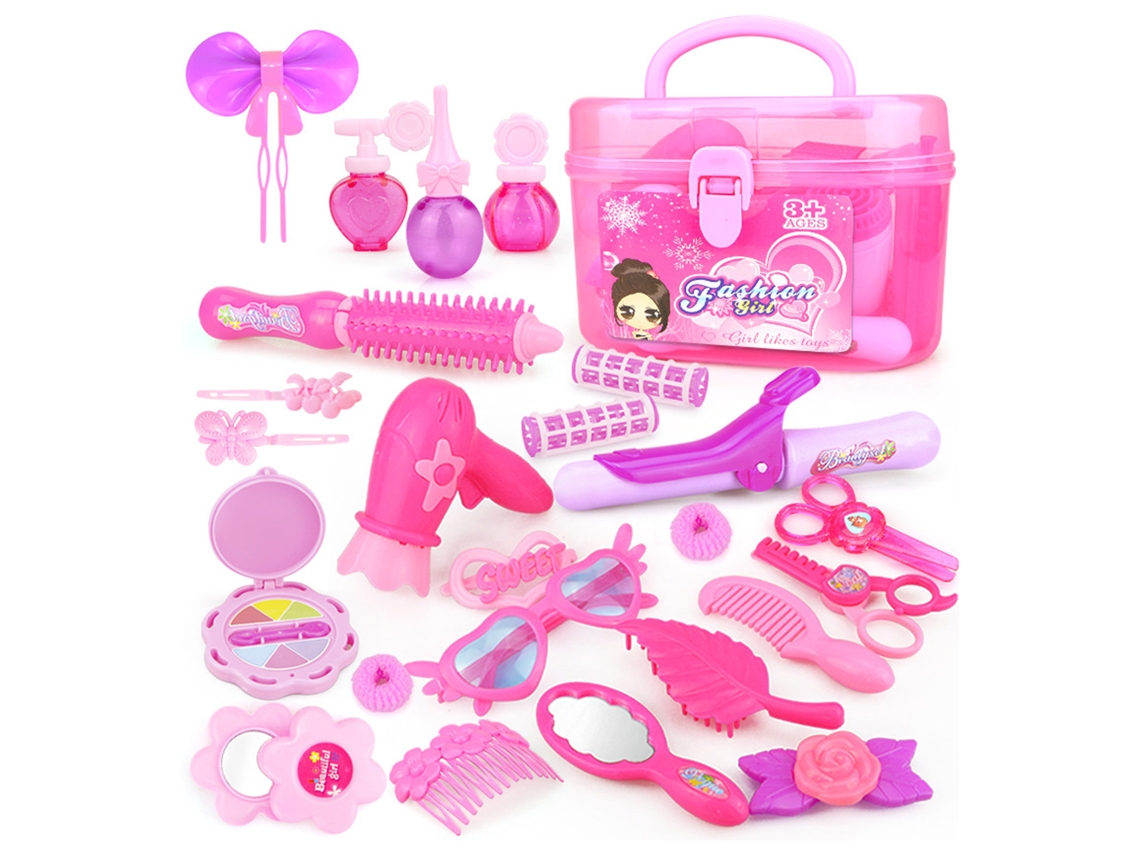 Primerox 24pcs Conjunto de Beleza para Meninas Brinquedo de Penteado Simulação Rosa