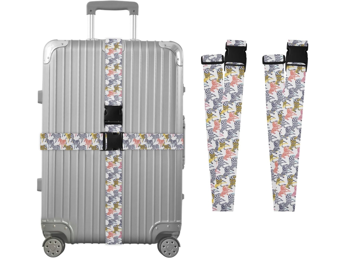 Conjunto De 2 Cintas Bagagem Coloridas Com Estampa Zebra Para Malas, Cintas De Viagem, Acessórios Para Cintos, Conector