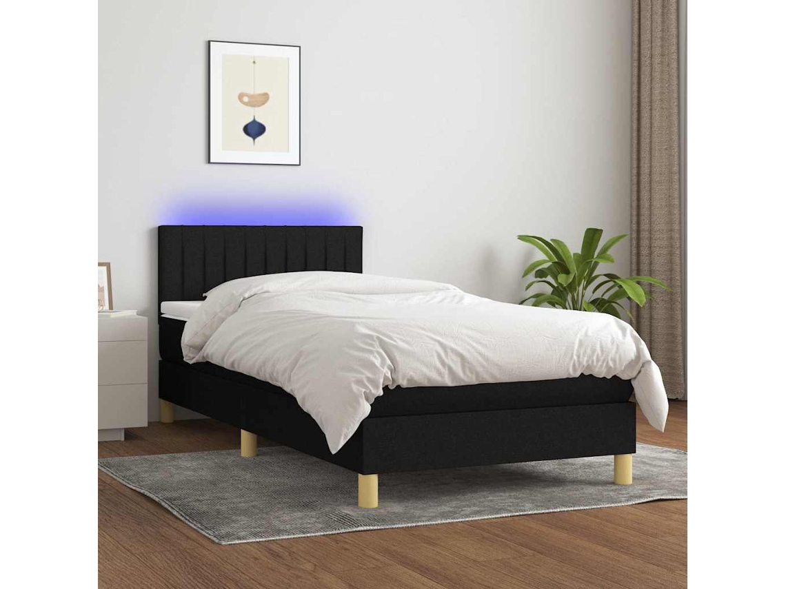 Vidaxl Cama Box Spring C/ Colchão e Led 100x200 Cm Tecido Preto