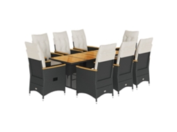 Conjunto de 9 Jantar para Jardim com Almofadões Vime Pe Preto MAISON EXCLUSIVE