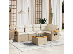 Vidaxl 6 Pcs Conjunto De Sofás P/ Jardim Com Almofadões Vime Pe Bege