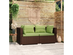 Vidaxl Sofá De Jardim 2 Lugares Com Almofadões Vime Pe Castanho