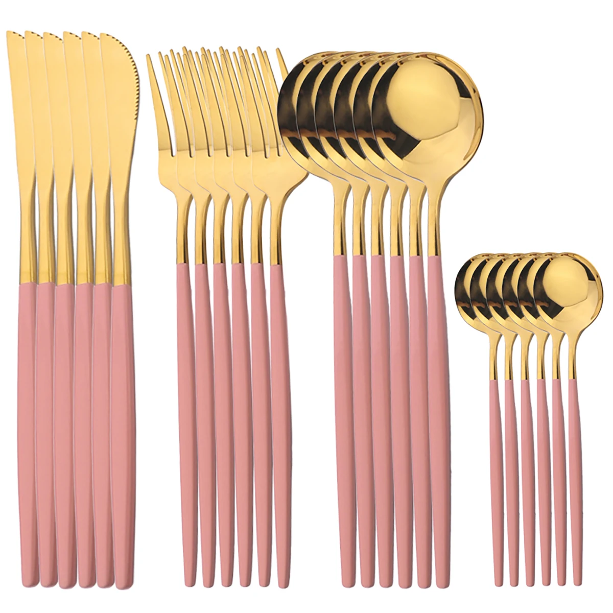 Conjunto de Jantar de Aço Inoxidável de 24 Peças , Lavável na Lava louças. MDUG (dourado Rosa)
