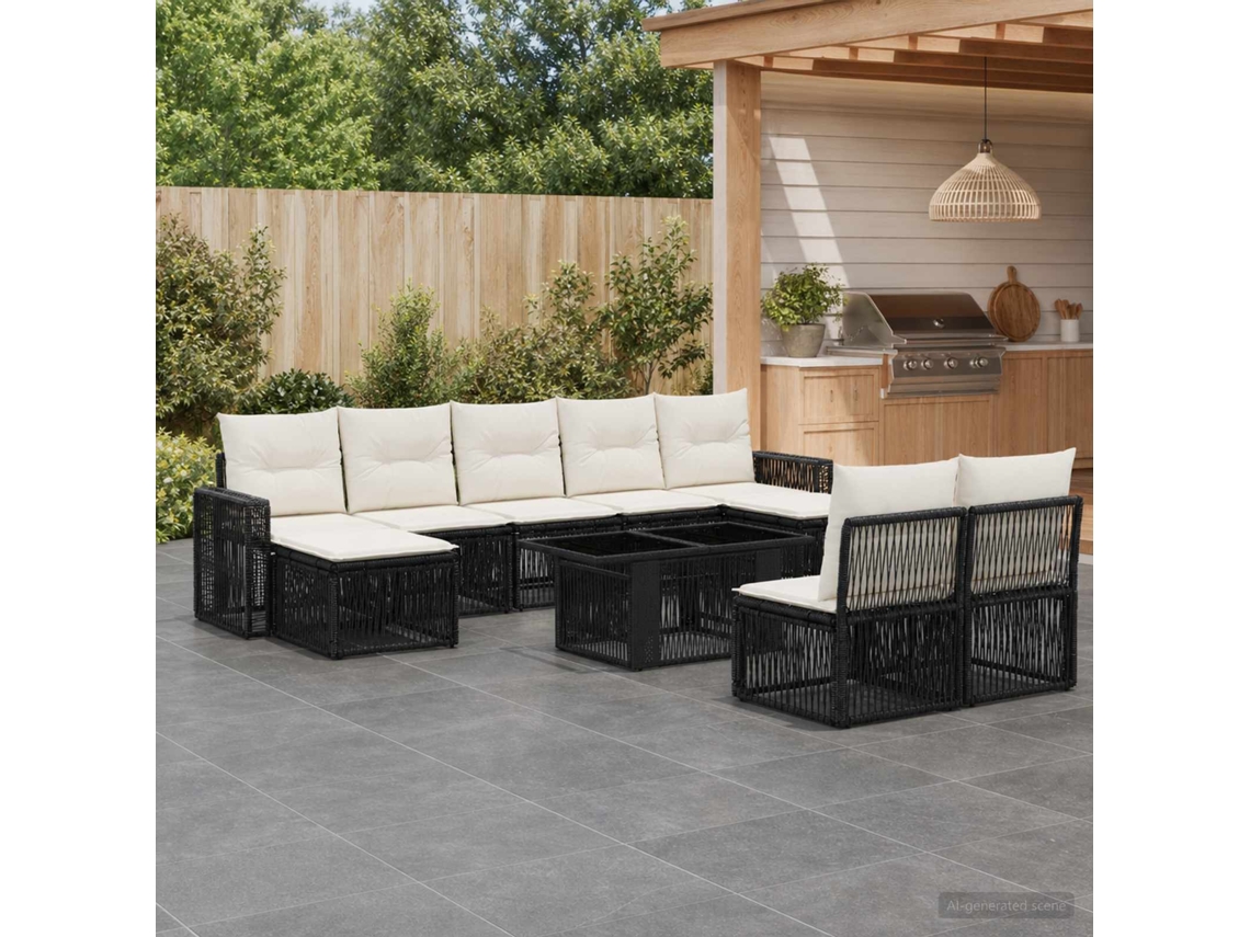Vidaxl Conjunto De Sofá De Jardim 10 Unid. Preto E Branco Creme